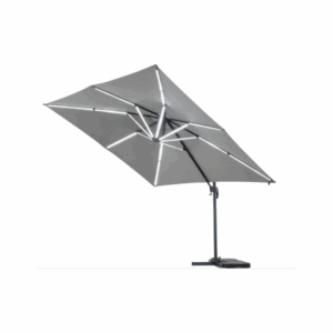 Parasol jardin déporté LED Alu « Sun 4 Luxe » – Rectangle – 3 x 4 m – Gris – Dalles à lester incluses