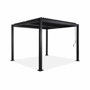 Pergola bioclimatique noire. aluminium et acier. 3x3m. lames orientables