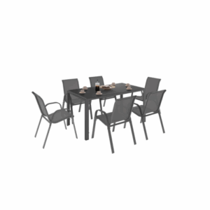 Salon de jardin MADRID table 150 CM et 6 chaises empilables gris anthracite