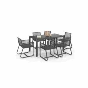 Salon de jardin ODESSA table 150 cm et 6 fauteuils cordage gris anthracite