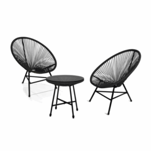 Salon de jardin IZMIR table et 2 fauteuils oeuf cordage noir