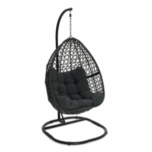 Fauteuil lune suspendu ajouré effet rotin avec coussin gris